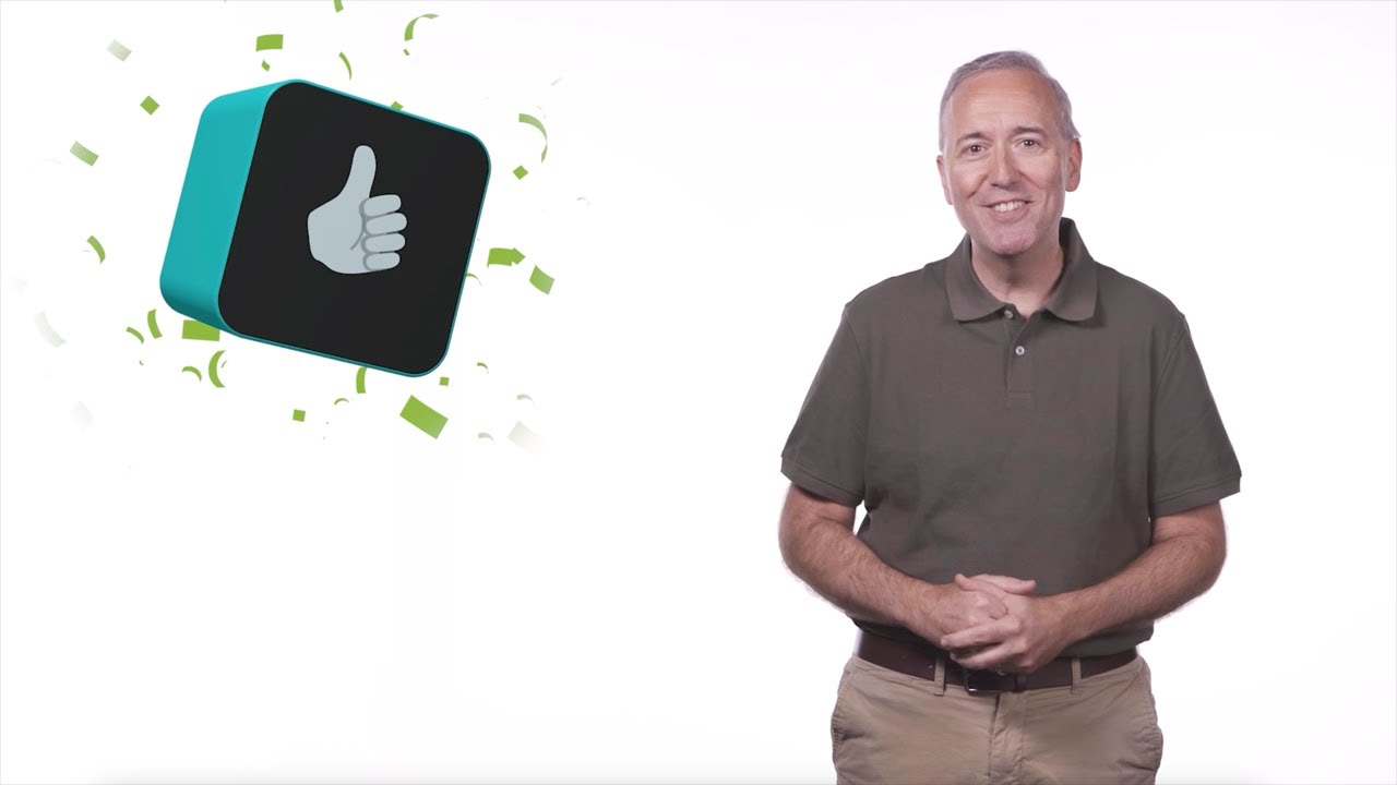 Still image shows black square representing “Marvis” on the left and Mike Marcelline, CMO Of Juniper Networks pointing to Marvis on the right.