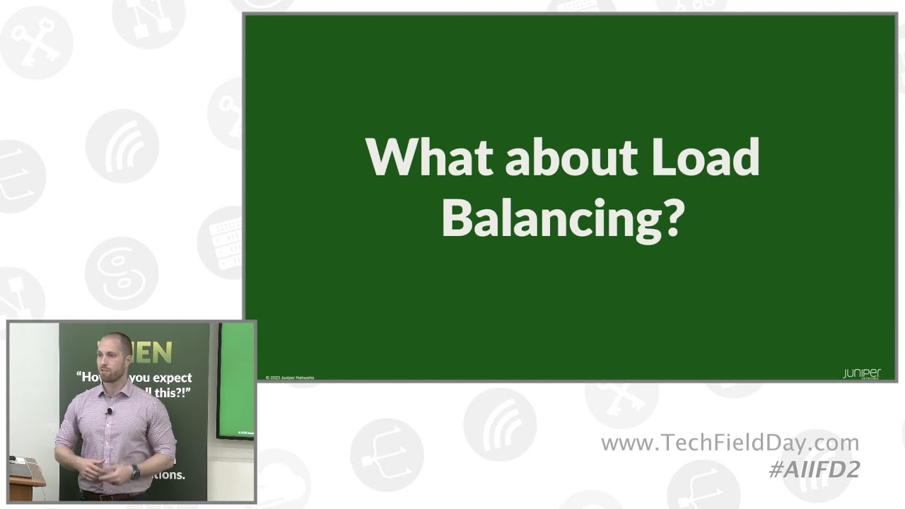Kyle Baxter shown next to a presentation slide asking about load balancing